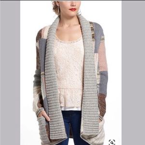 Anthropologie Sleeping On Snow Patch Knit Color-block Wool Blend Cardigan
